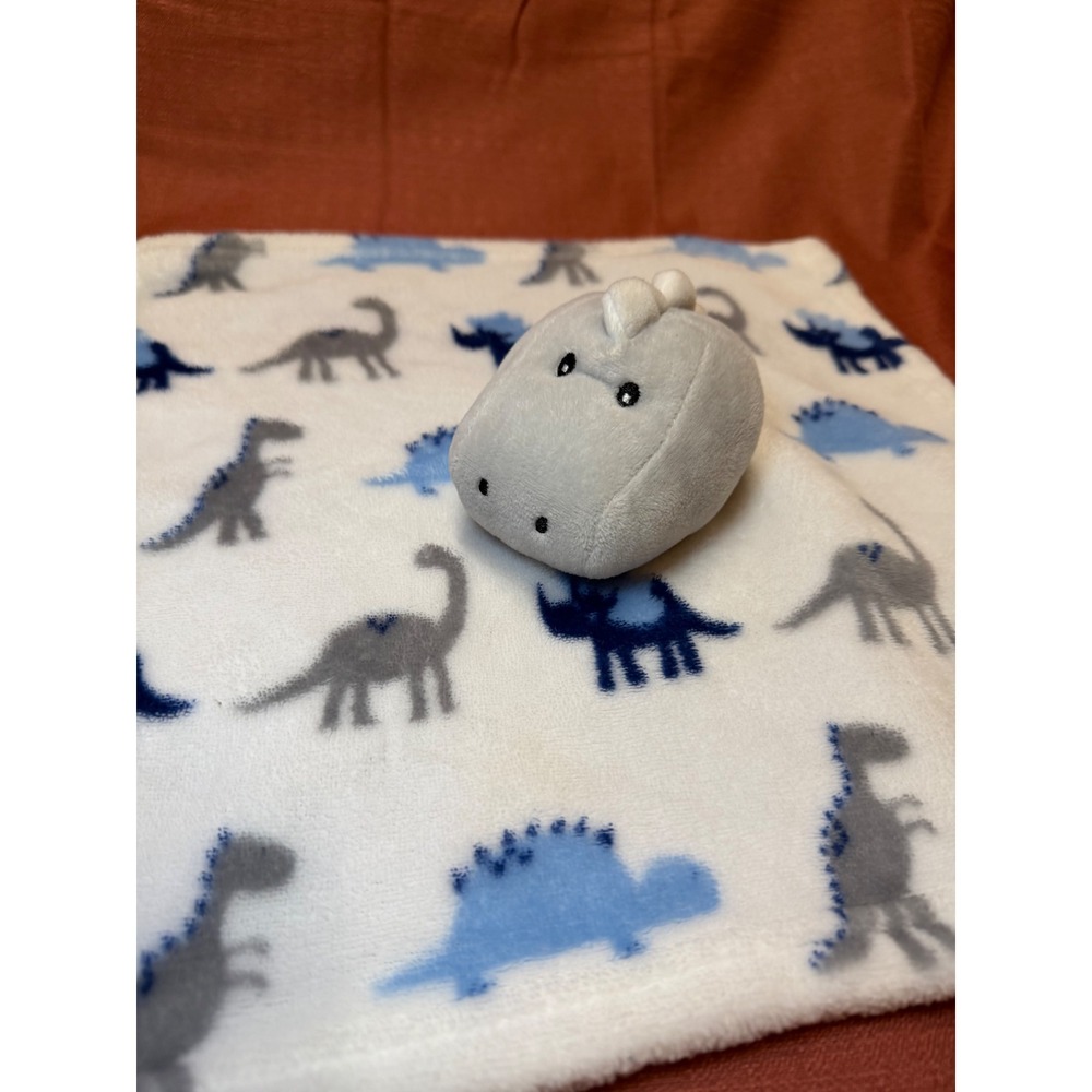 Manhattan Kids Dinosaur Security Blanket Lovey Blue Grey White Plush Fleece Toy - Picture 2 of 4